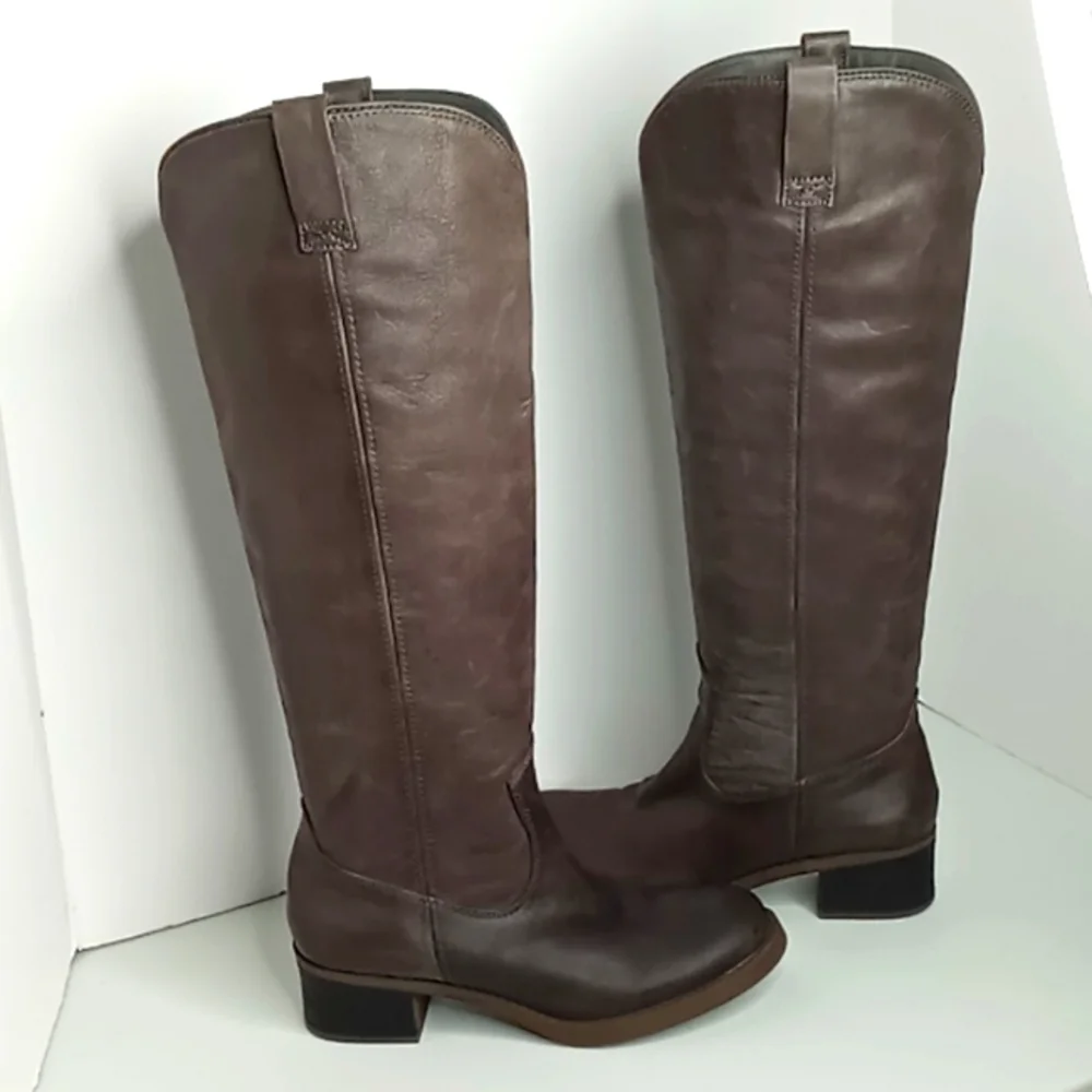 Lucky Brand - Knee High Distressed Leather Boots - Lp-Hippie - Ash Gray - 6.5M